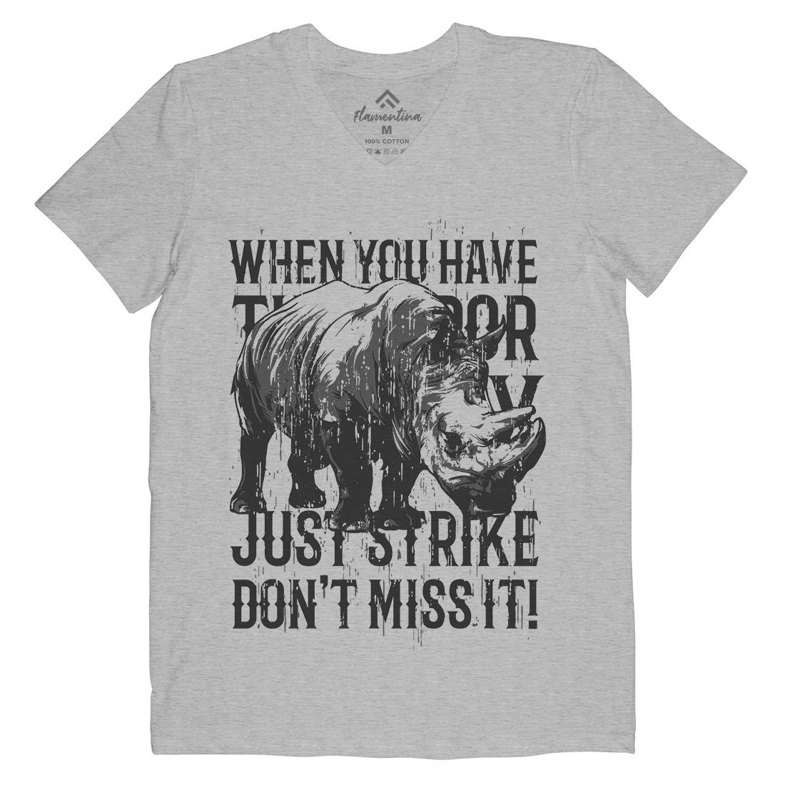 Rhino Strike Mens V-Neck T-Shirt Animals B755