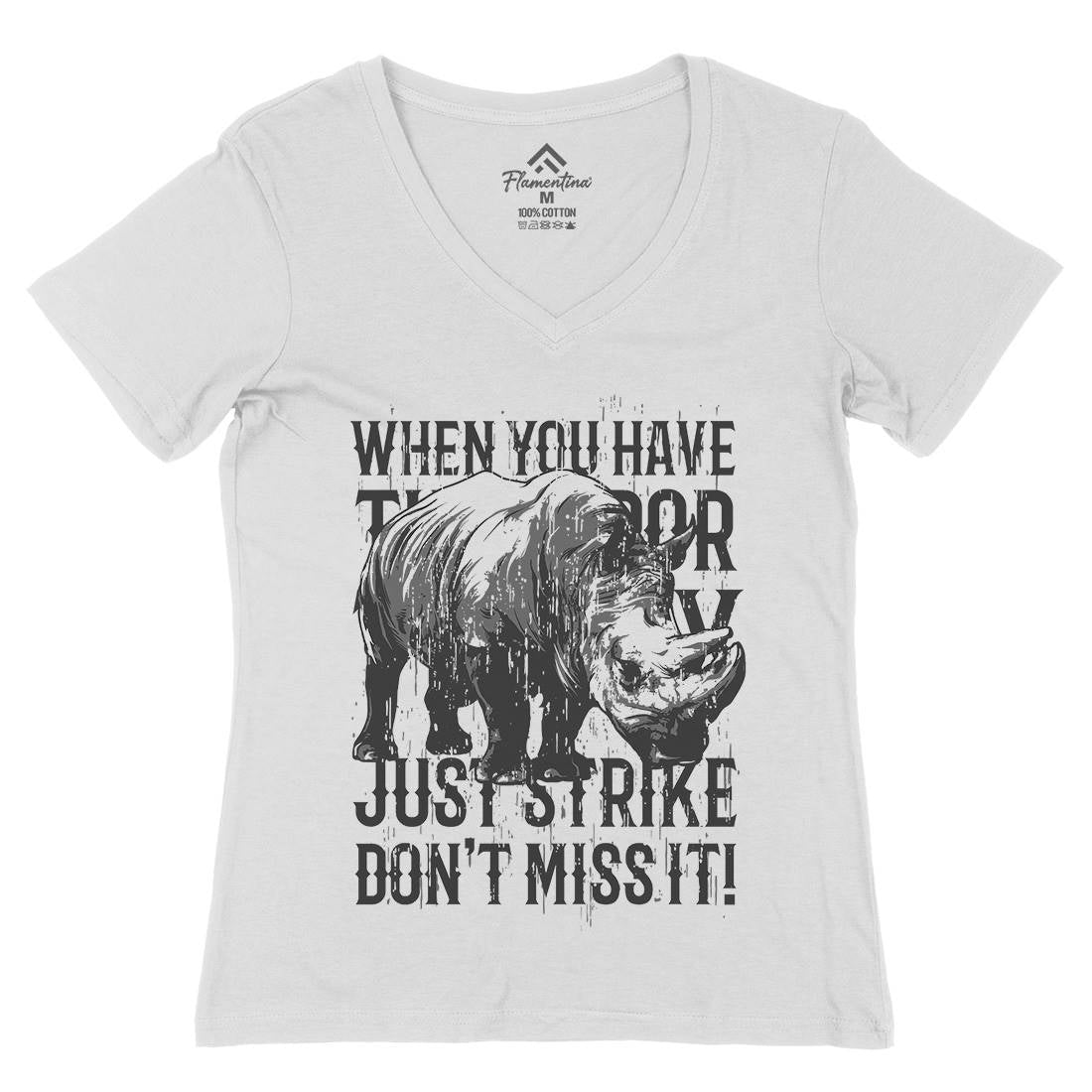 Rhino Strike Womens Organic V-Neck T-Shirt Animals B755