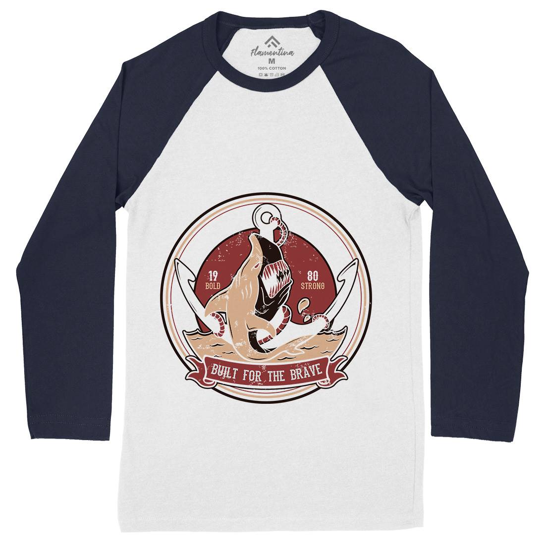 Shark Anchor Mens Long Sleeve Baseball T-Shirt Animals B756