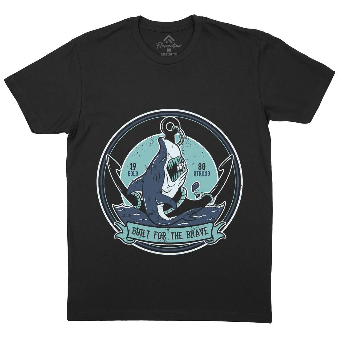 Shark Anchor Mens Organic Crew Neck T-Shirt Animals B756