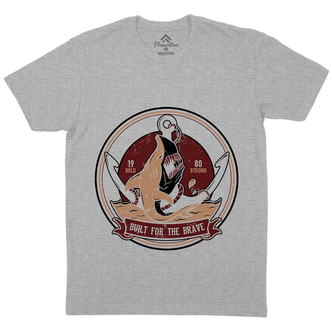 Shark Anchor Mens Organic Crew Neck T-Shirt Animals B756