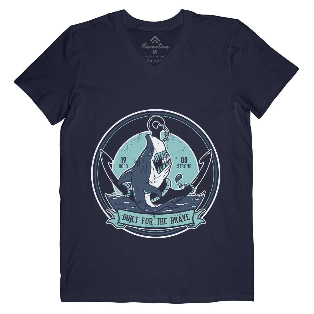 Shark Anchor Mens Organic V-Neck T-Shirt Animals B756
