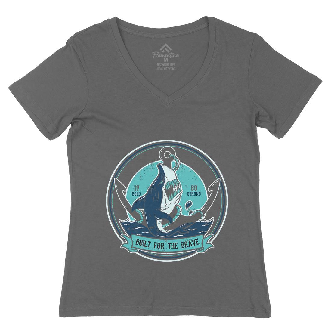 Shark Anchor Womens Organic V-Neck T-Shirt Animals B756
