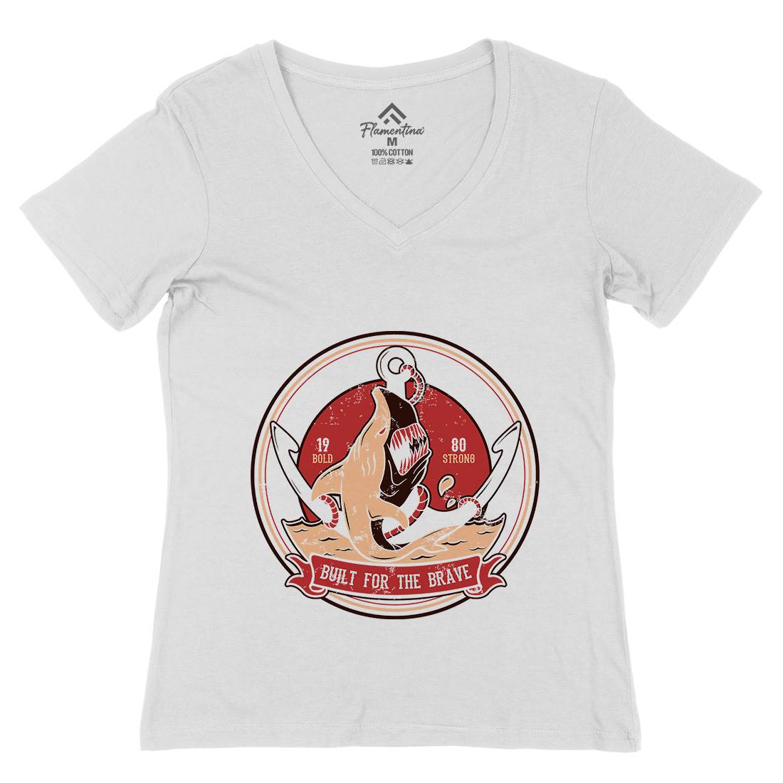 Shark Anchor Womens Organic V-Neck T-Shirt Animals B756