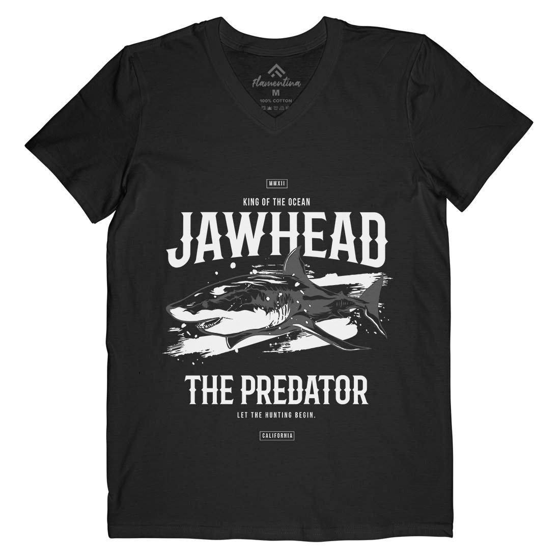 Shark Jawhead Mens Organic V-Neck T-Shirt Animals B757