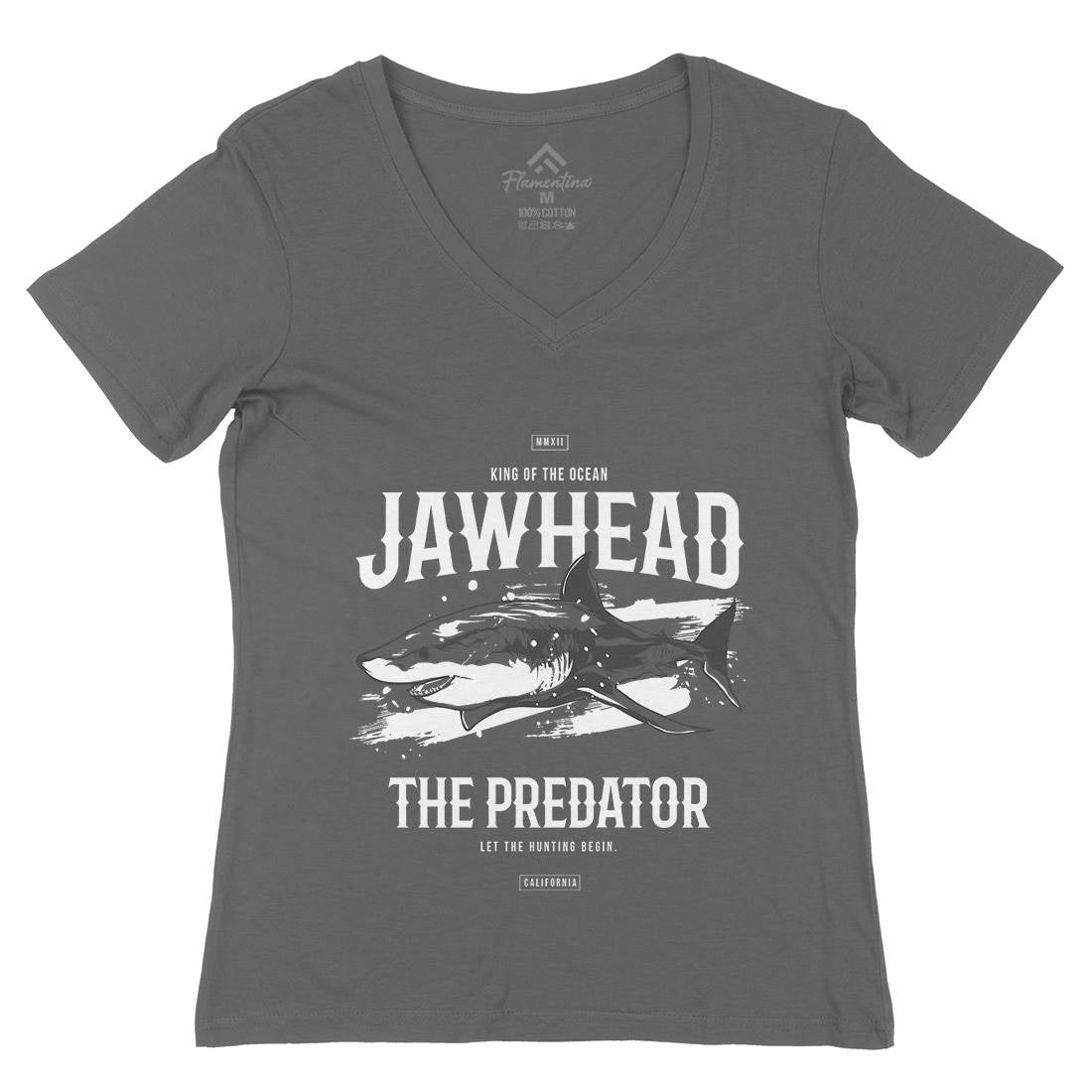 Shark Jawhead Womens Organic V-Neck T-Shirt Animals B757