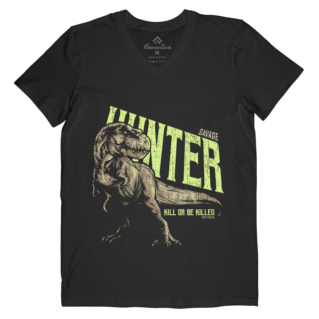 T-Rex Hunt Mens Organic V-Neck T-Shirt Animals B762