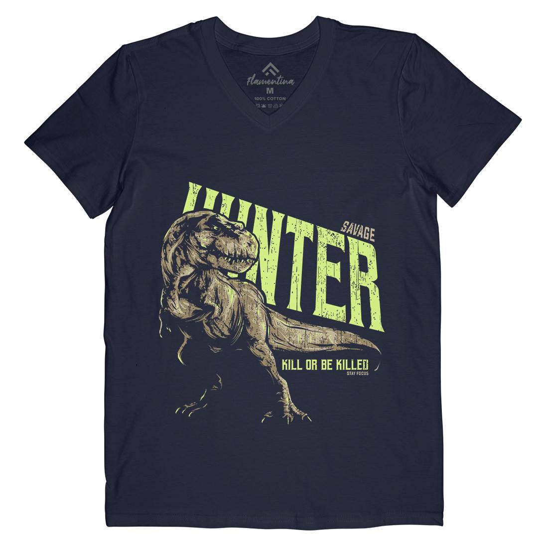 T-Rex Hunt Mens Organic V-Neck T-Shirt Animals B762