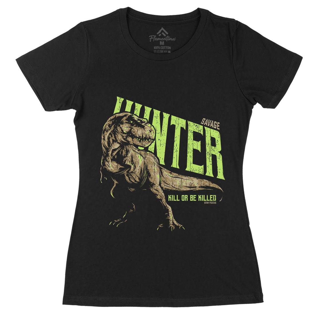 T-Rex Hunt Womens Organic Crew Neck T-Shirt Animals B762