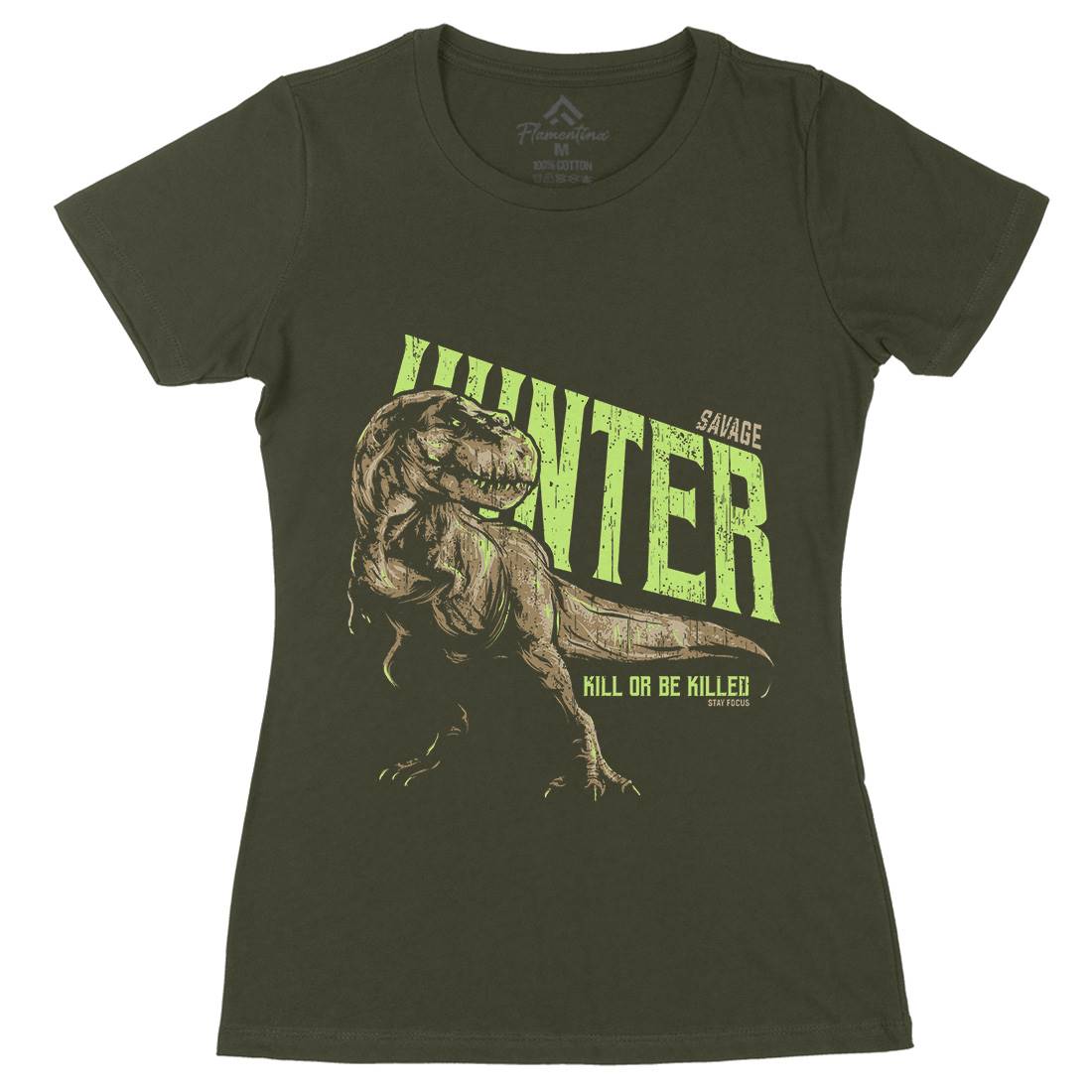 T-Rex Hunt Womens Organic Crew Neck T-Shirt Animals B762