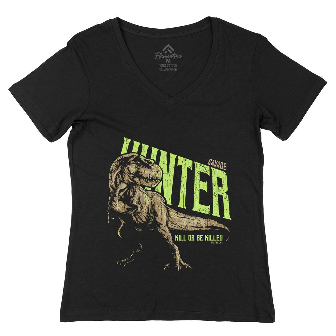 T-Rex Hunt Womens Organic V-Neck T-Shirt Animals B762