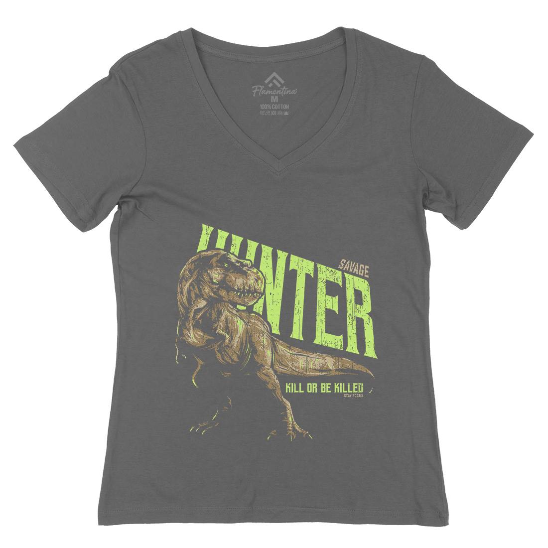 T-Rex Hunt Womens Organic V-Neck T-Shirt Animals B762