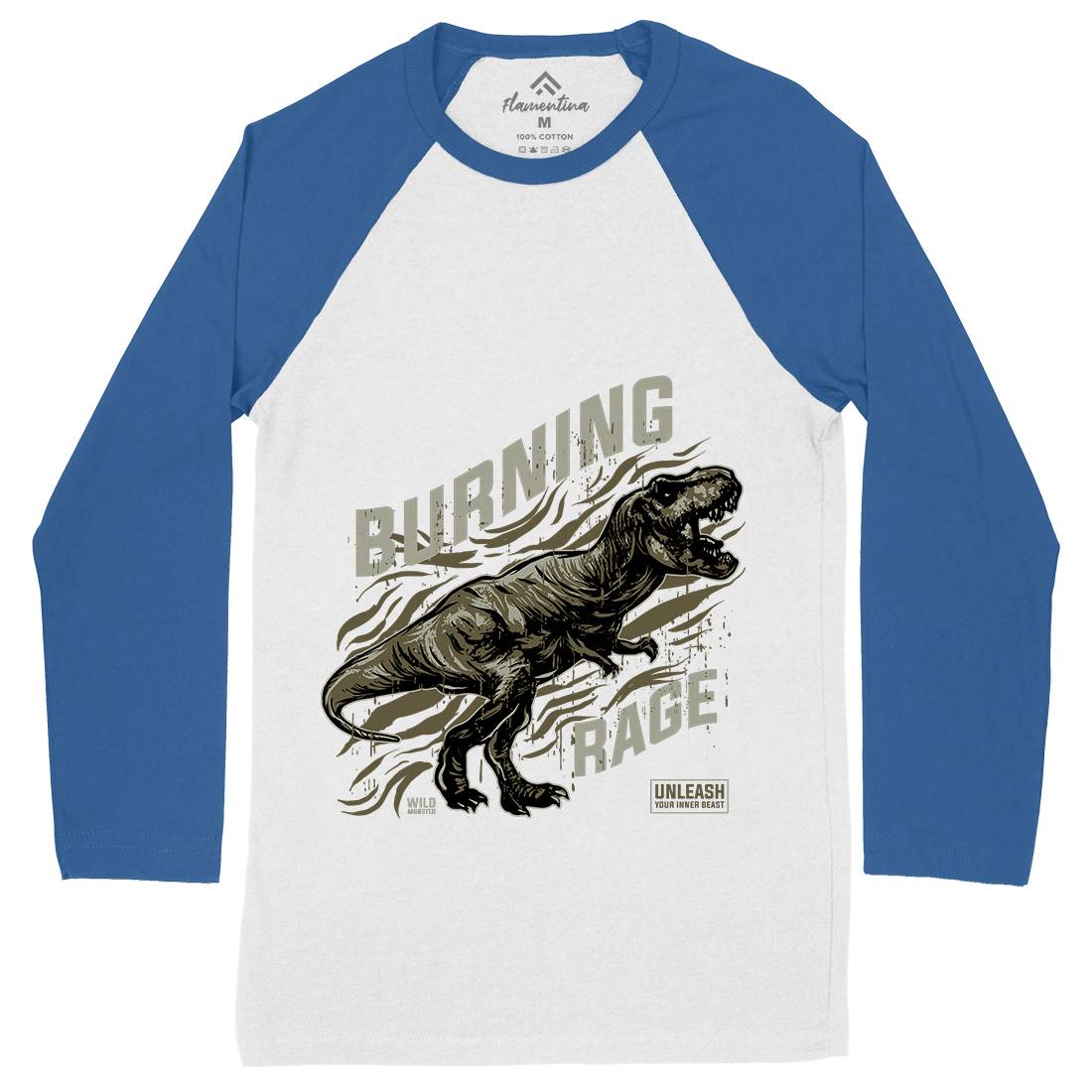 T-Rex Rage Mens Long Sleeve Baseball T-Shirt Animals B763