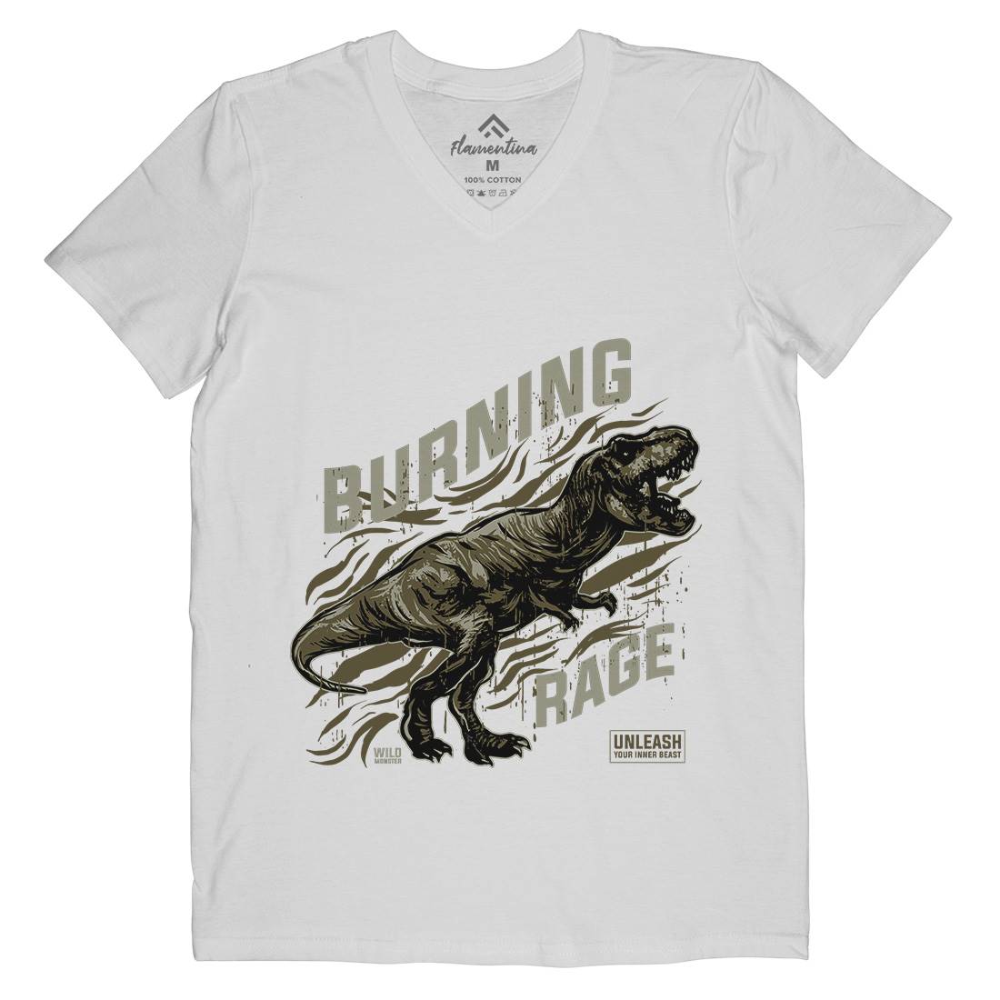T-Rex Rage Mens Organic V-Neck T-Shirt Animals B763