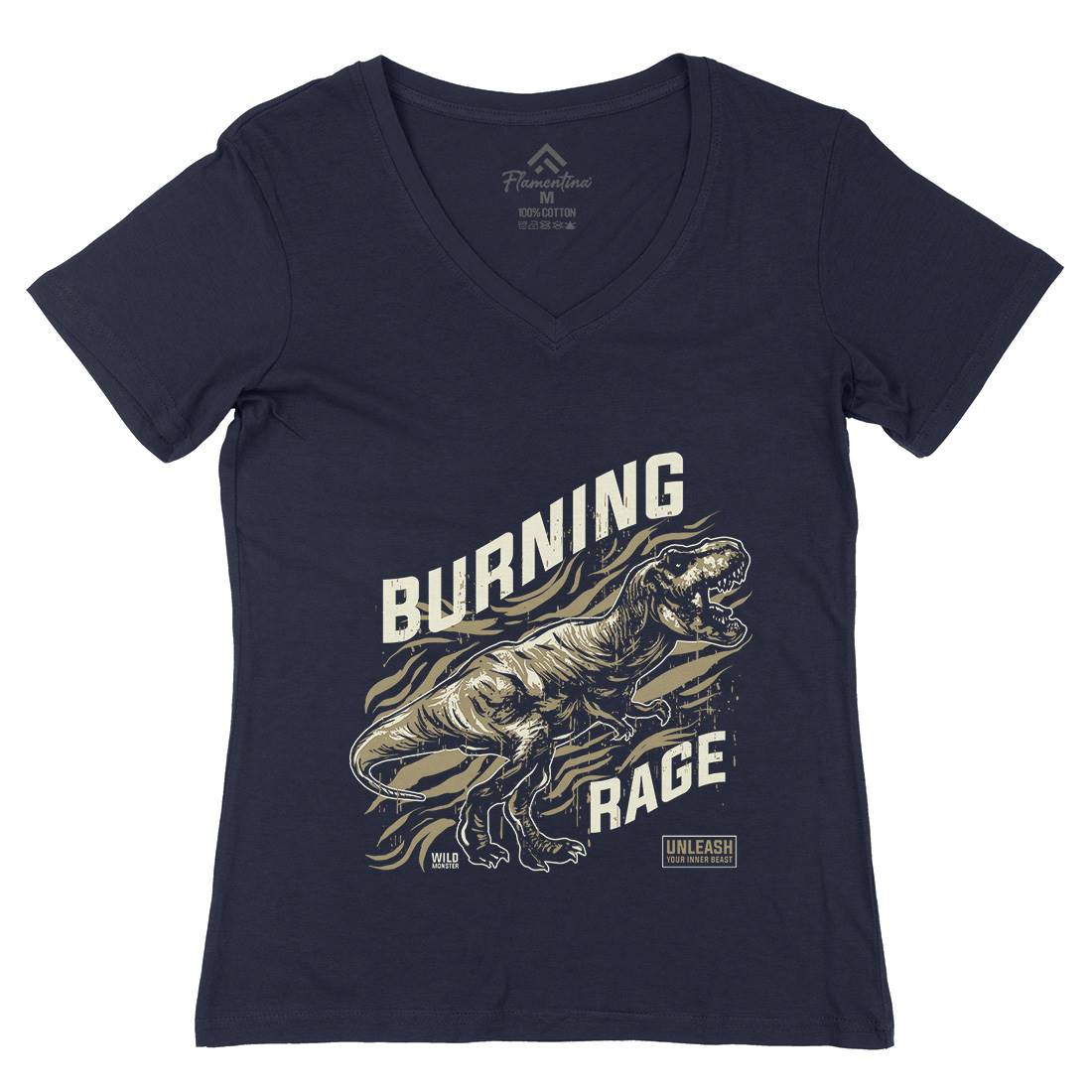 T-Rex Rage Womens Organic V-Neck T-Shirt Animals B763