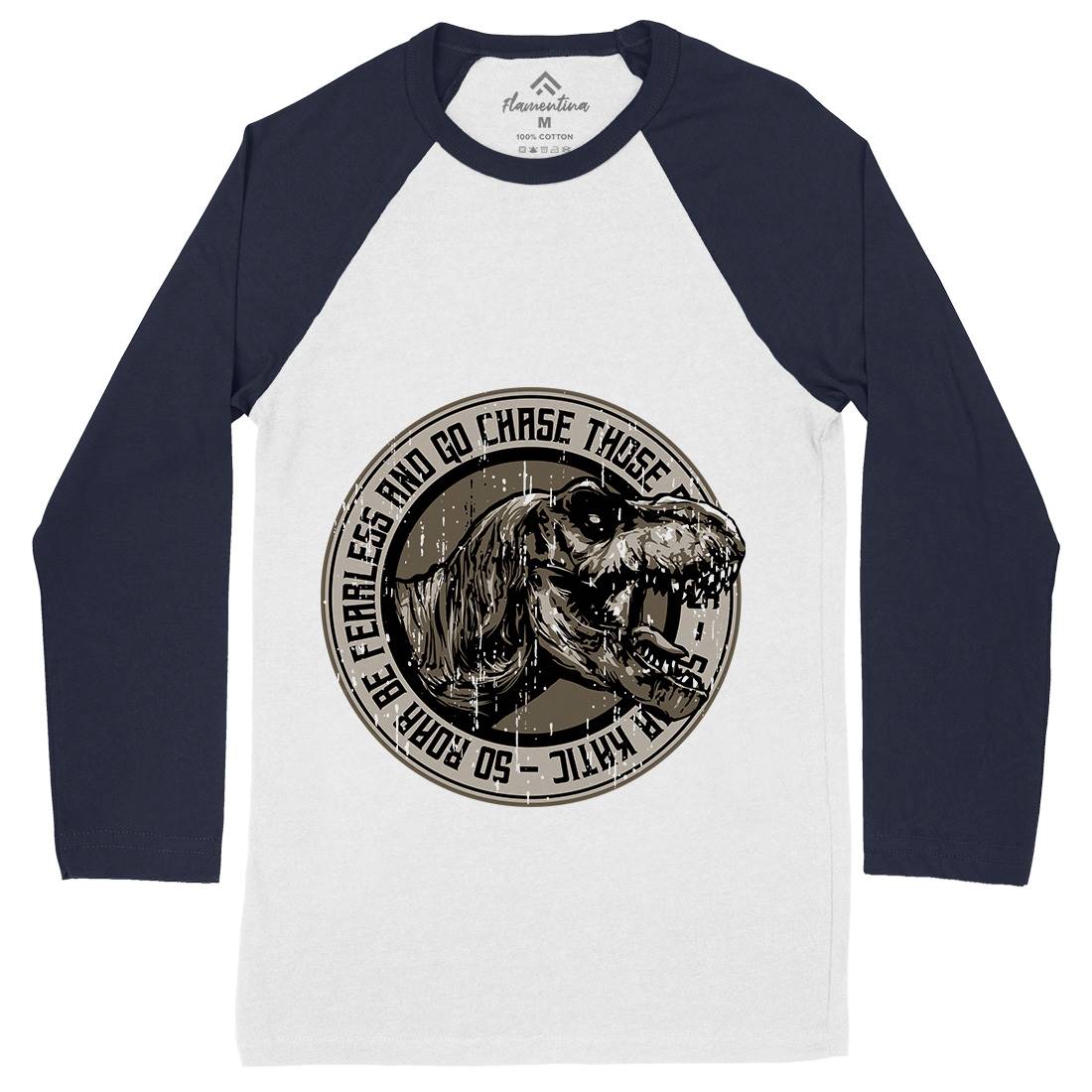 T-Rex Roar Mens Long Sleeve Baseball T-Shirt Animals B764
