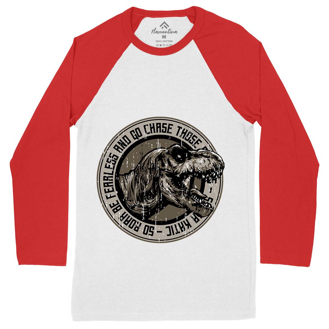 T-Rex Roar Mens Long Sleeve Baseball T-Shirt Animals B764
