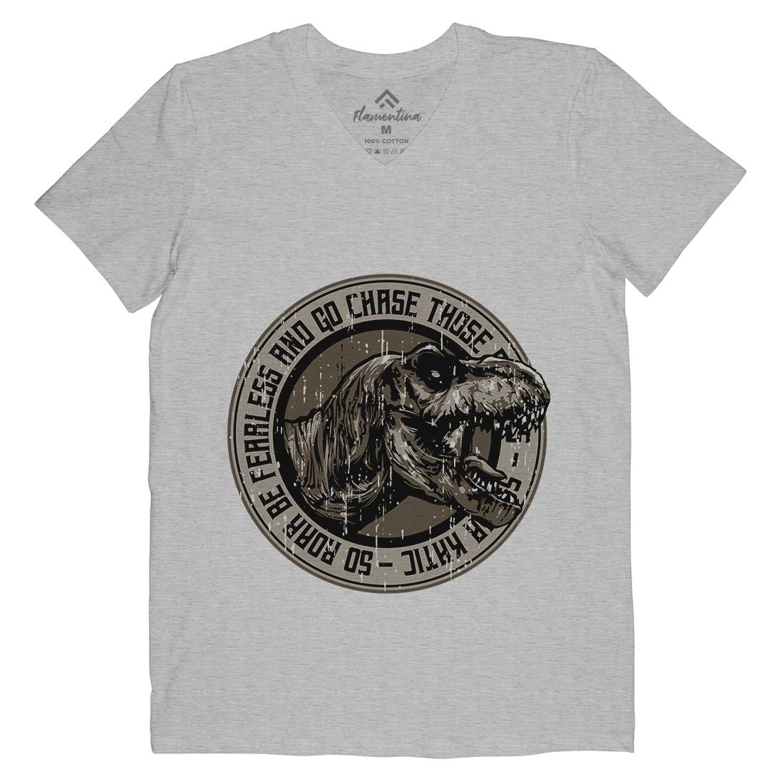 T-Rex Roar Mens Organic V-Neck T-Shirt Animals B764