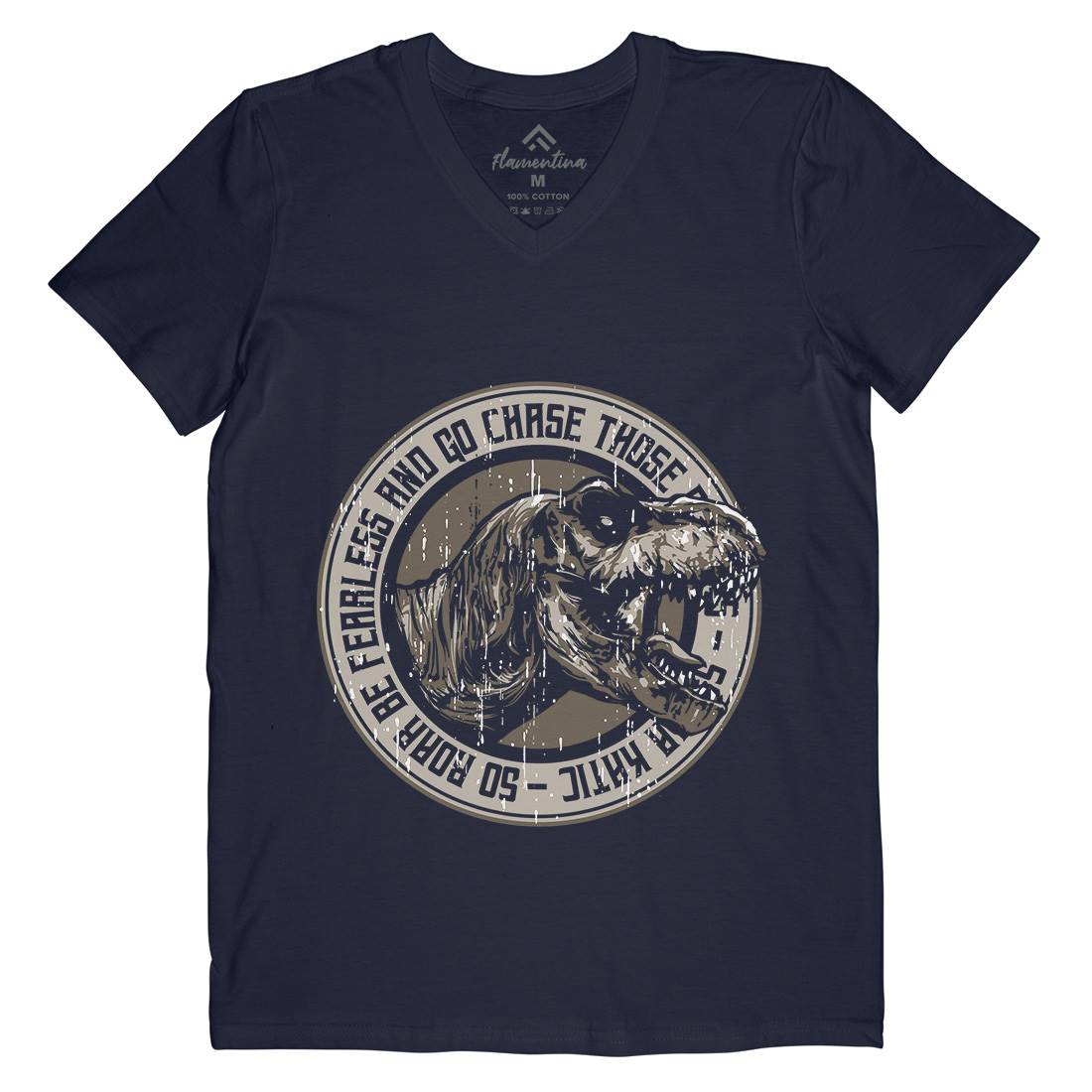 T-Rex Roar Mens Organic V-Neck T-Shirt Animals B764