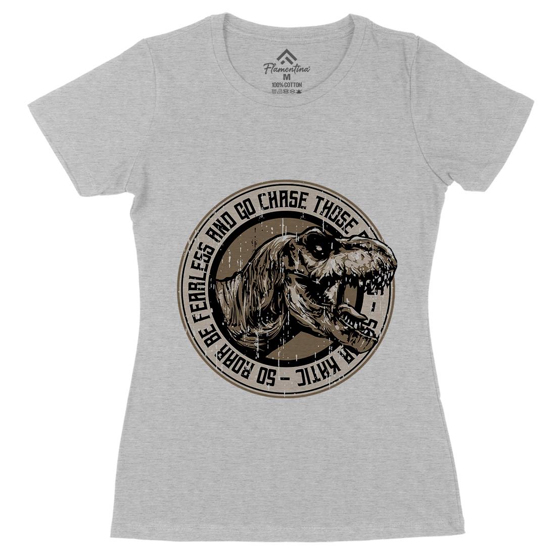 T-Rex Roar Womens Organic Crew Neck T-Shirt Animals B764