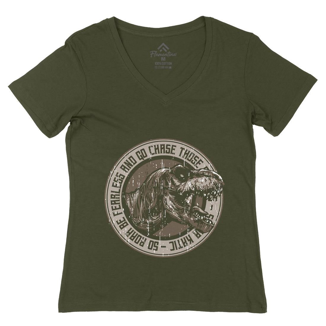 T-Rex Roar Womens Organic V-Neck T-Shirt Animals B764
