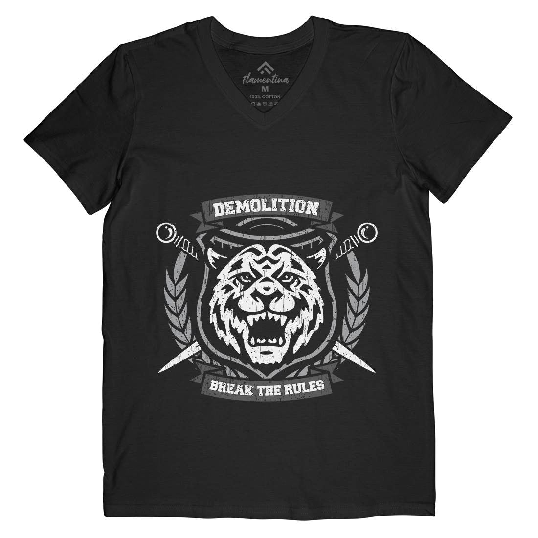 Tiger Demolition Mens V-Neck T-Shirt Animals B765