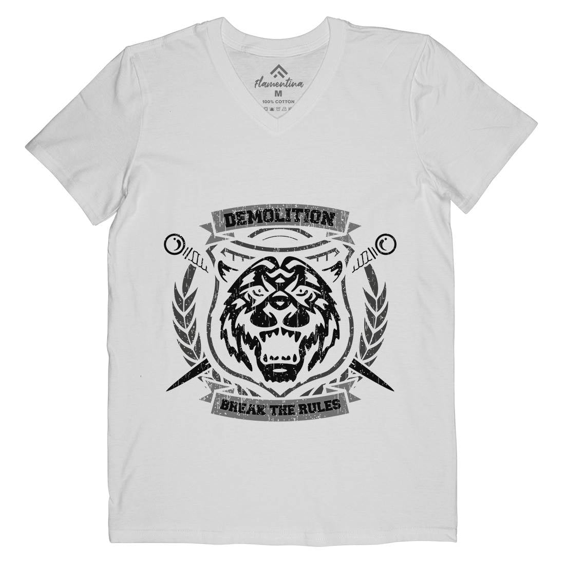 Tiger Demolition Mens Organic V-Neck T-Shirt Animals B765