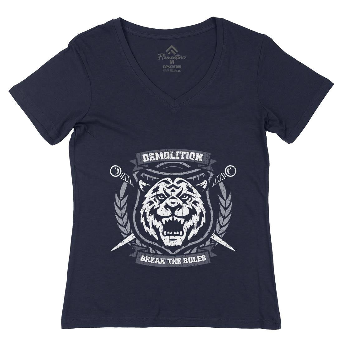 Tiger Demolition Womens Organic V-Neck T-Shirt Animals B765