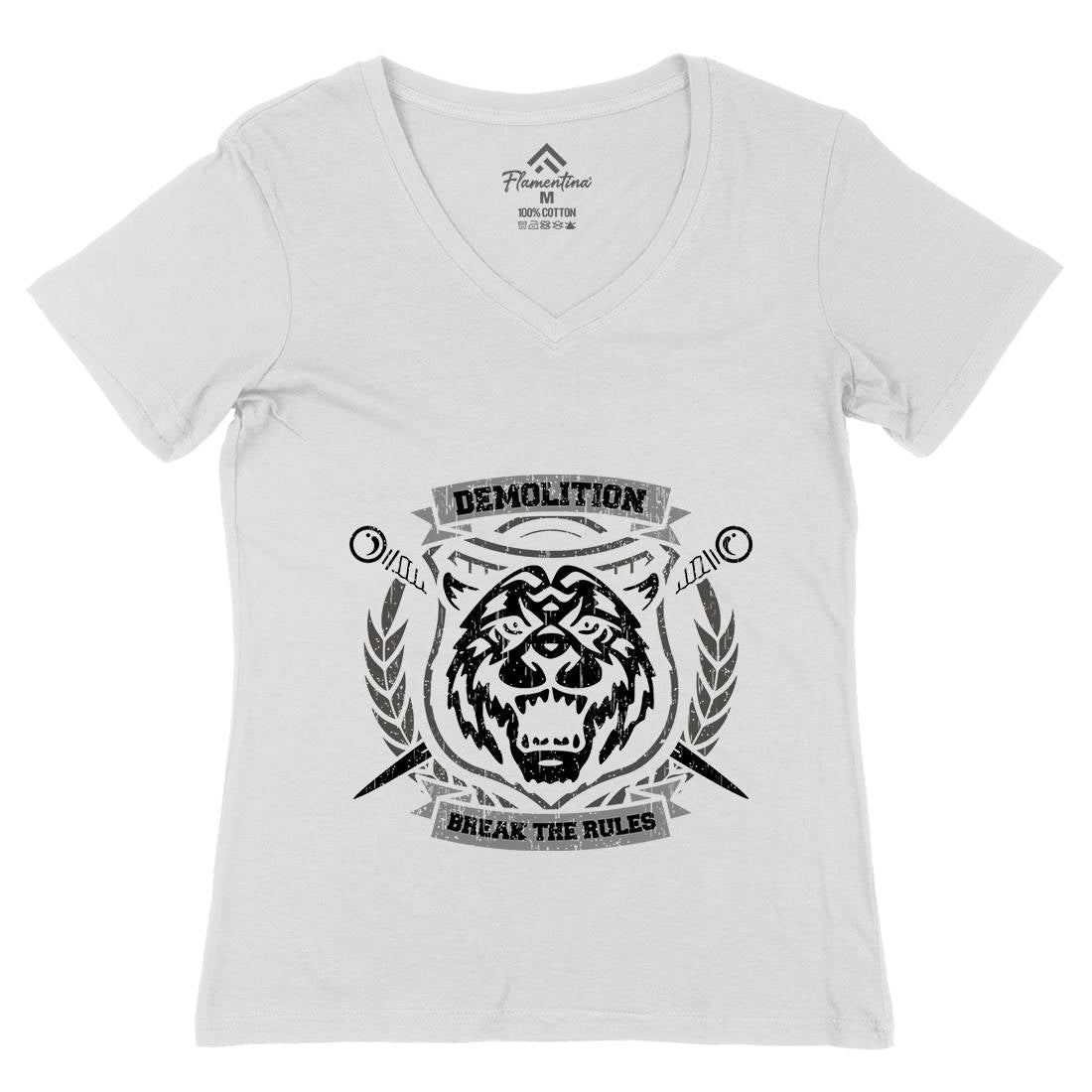 Tiger Demolition Womens Organic V-Neck T-Shirt Animals B765