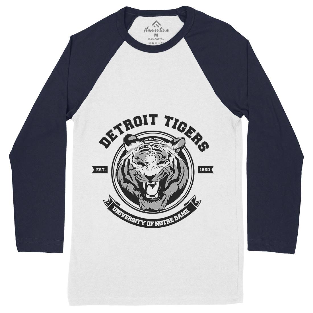 Tiger Detroit Mens Long Sleeve Baseball T-Shirt Animals B766