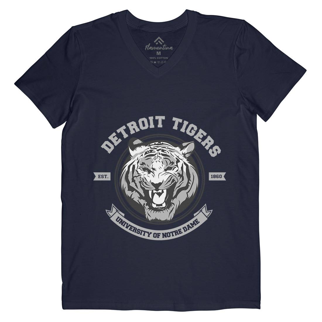 Tiger Detroit Mens Organic V-Neck T-Shirt Animals B766