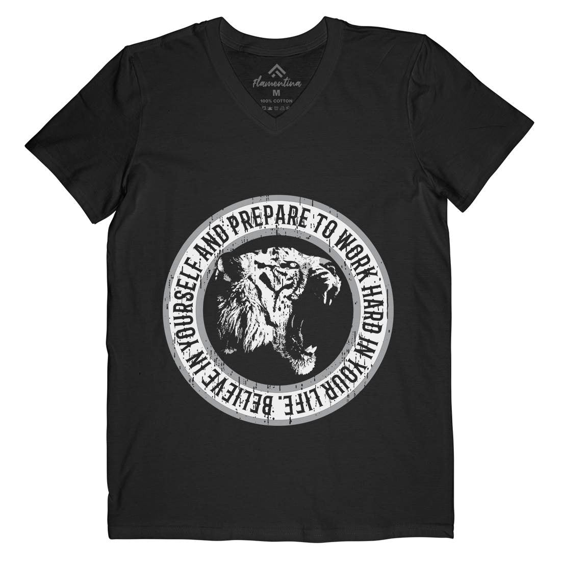 Tiger Hard Mens Organic V-Neck T-Shirt Animals B767
