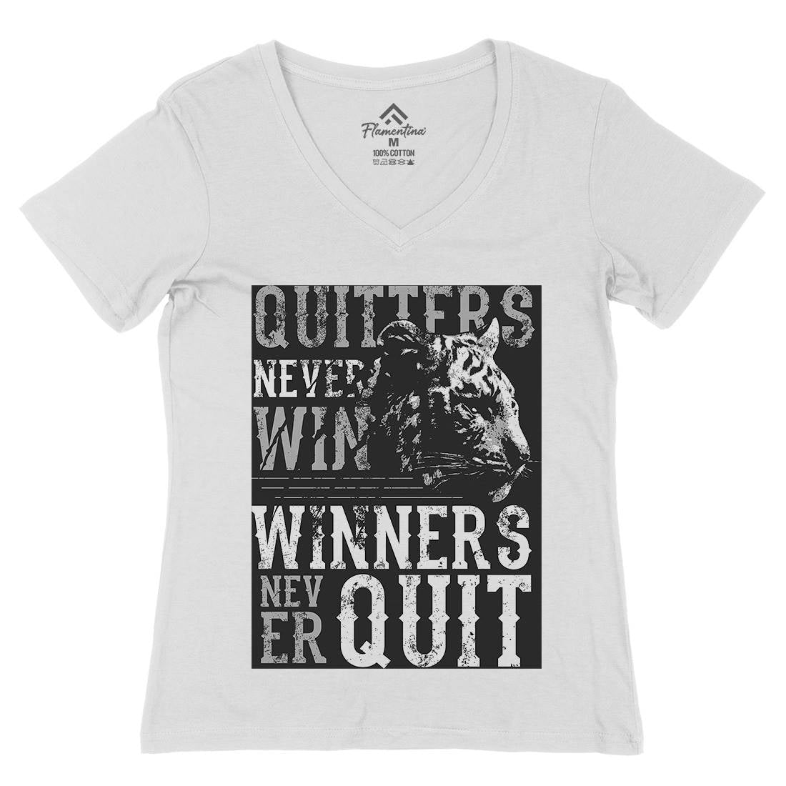 Tiger Quitter Womens Organic V-Neck T-Shirt Animals B768