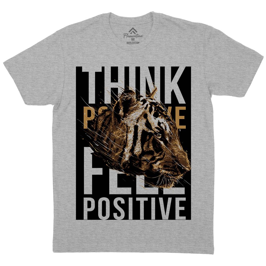 Tiger Think Positive Mens Organic Crew Neck T-Shirt Animals B769