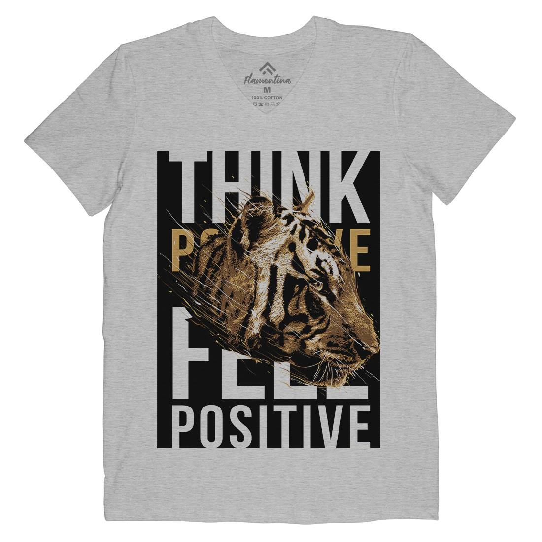 Tiger Think Positive Mens V-Neck T-Shirt Animals B769