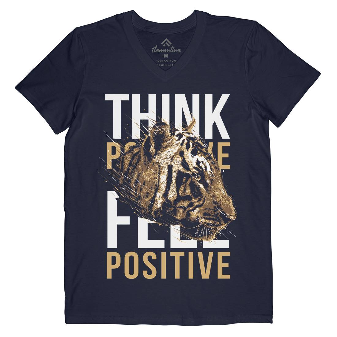 Tiger Think Positive Mens Organic V-Neck T-Shirt Animals B769