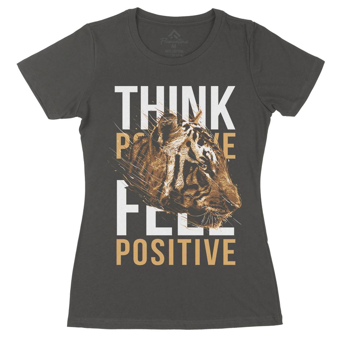 Tiger Think Positive Womens Organic Crew Neck T-Shirt Animals B769