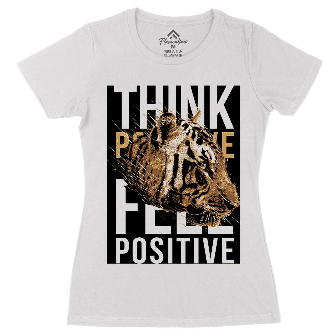 Tiger Think Positive Womens Organic Crew Neck T-Shirt Animals B769