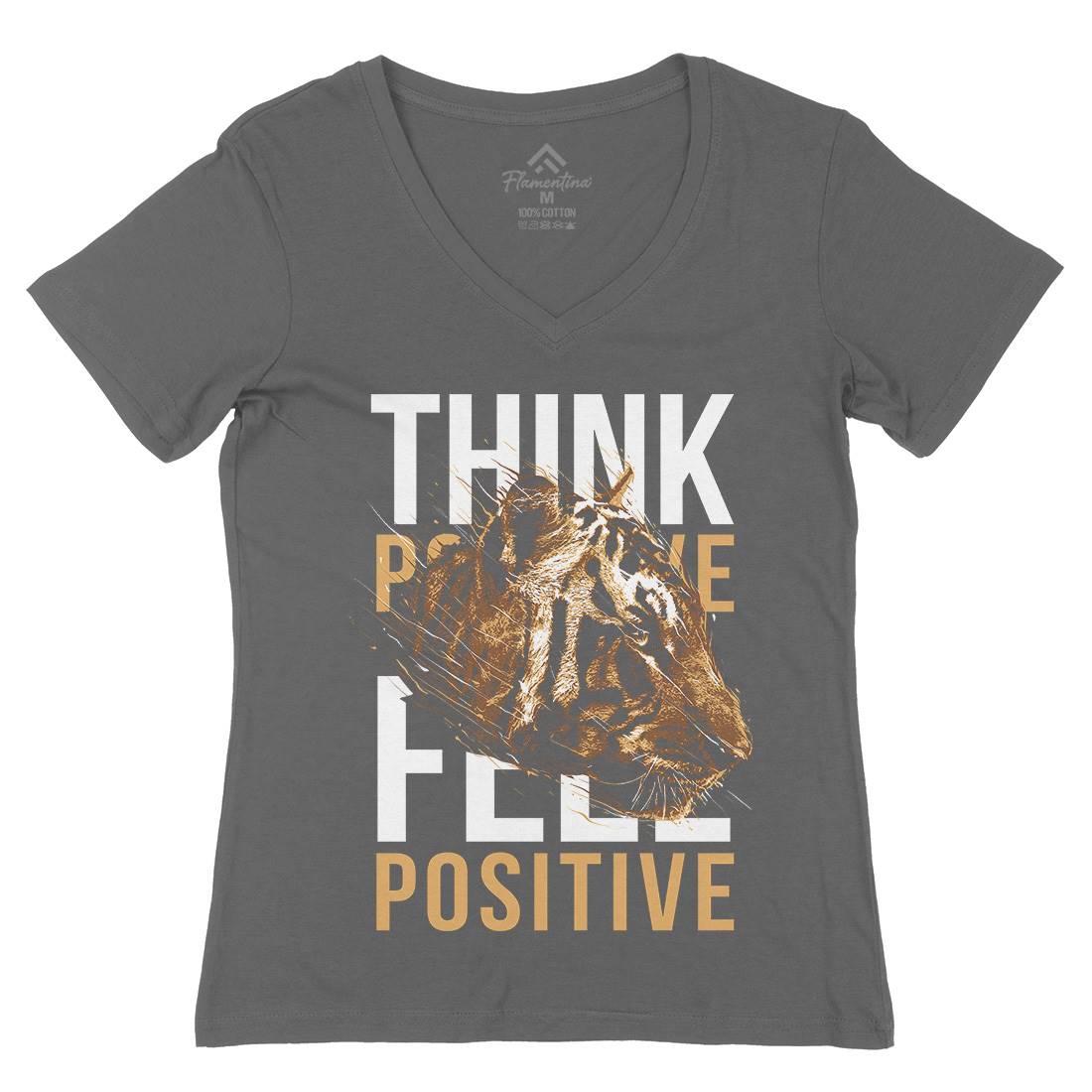 Tiger Think Positive Womens Organic V-Neck T-Shirt Animals B769