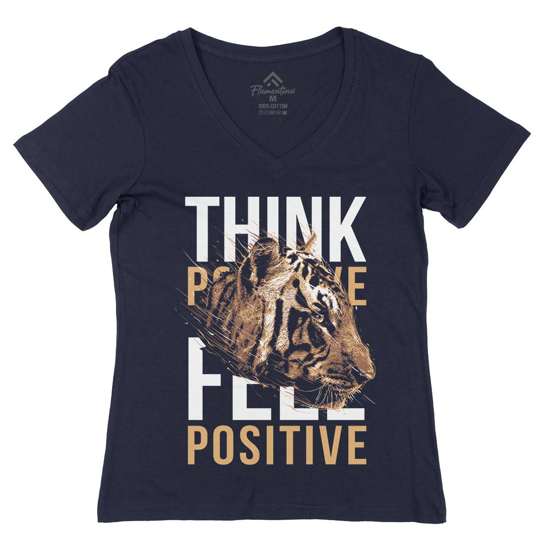 Tiger Think Positive Womens Organic V-Neck T-Shirt Animals B769