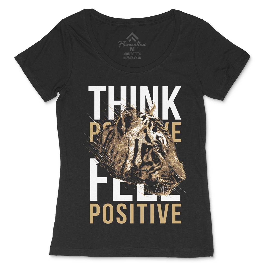 Tiger Think Positive Womens Scoop Neck T-Shirt Animals B769