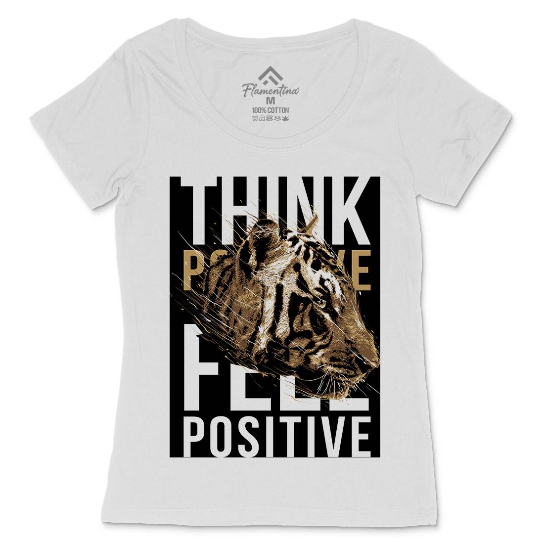 Tiger Think Positive Womens Scoop Neck T-Shirt Animals B769
