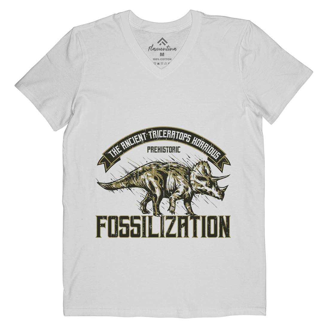 Triceratops Fossil Mens Organic V-Neck T-Shirt Animals B770