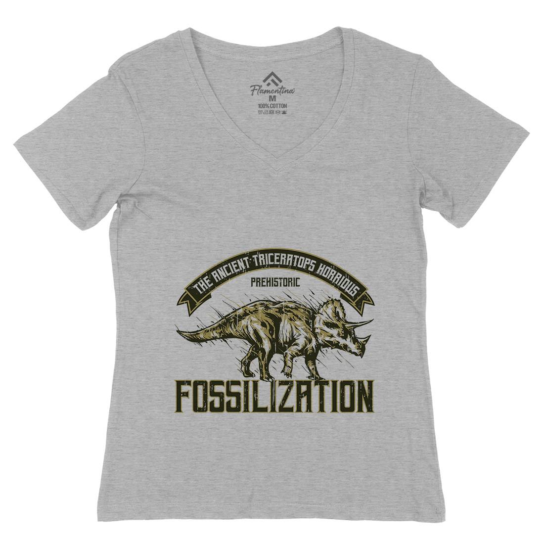 Triceratops Fossil Womens Organic V-Neck T-Shirt Animals B770