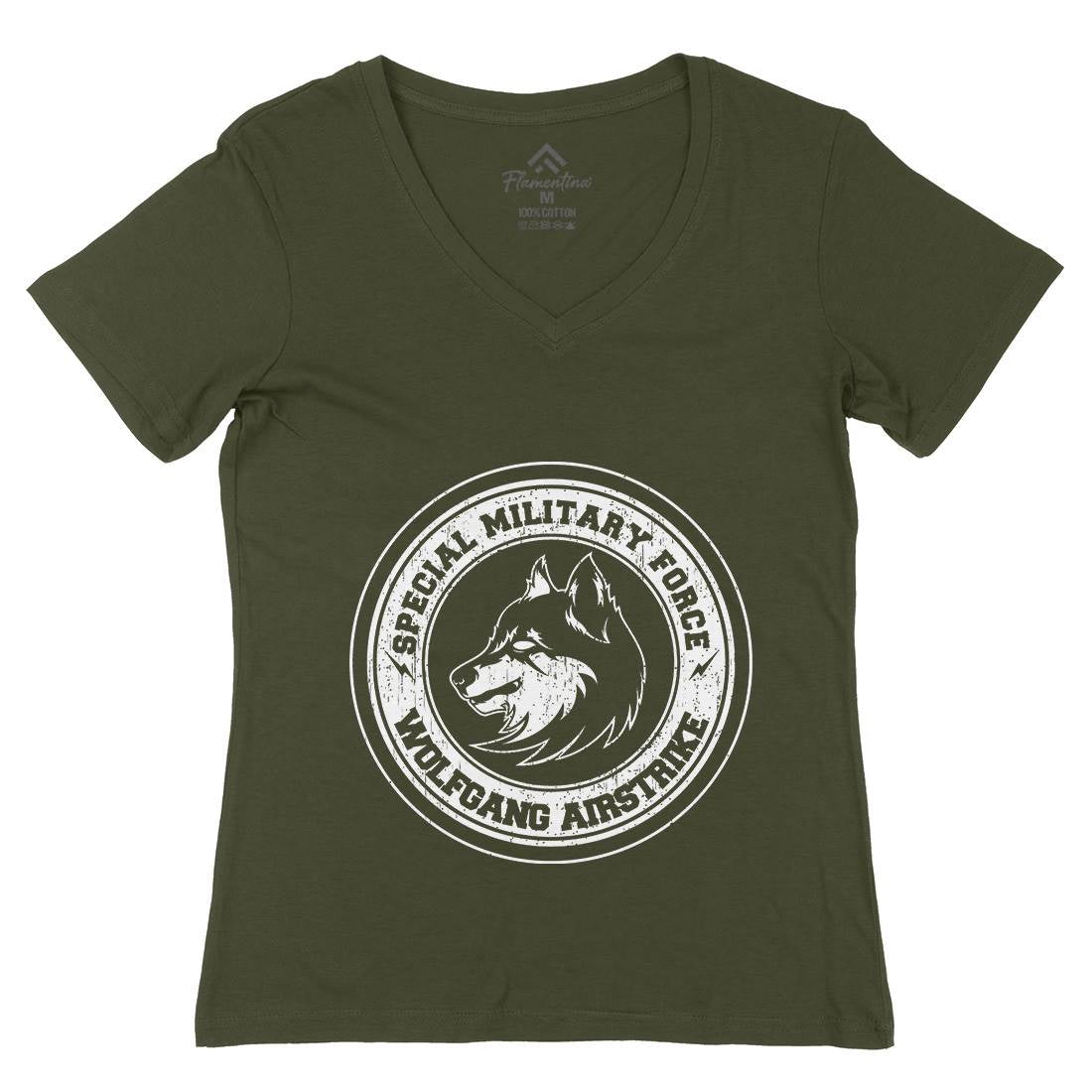 Wolf Womens Organic V-Neck T-Shirt Animals B774