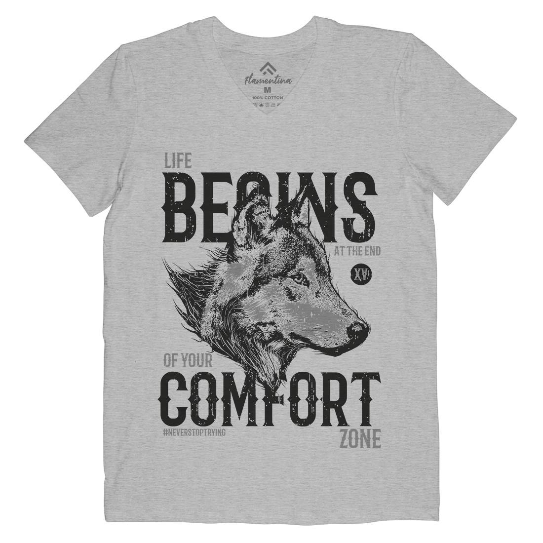 Wolf Life Mens Organic V-Neck T-Shirt Animals B777