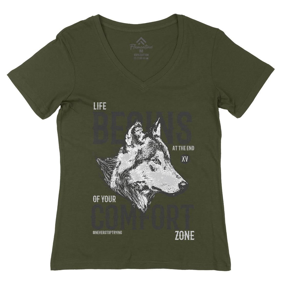 Wolf Life Womens Organic V-Neck T-Shirt Animals B777
