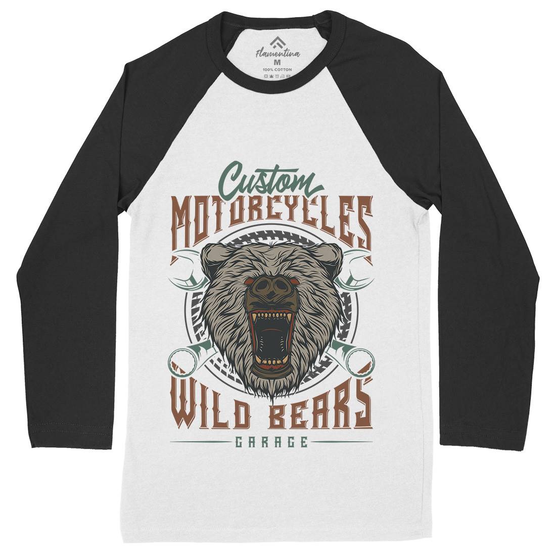 Wild Bears Mens Long Sleeve Baseball T-Shirt Motorcycles B788