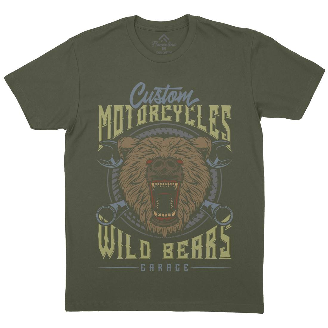 Wild Bears Mens Organic Crew Neck T-Shirt Motorcycles B788