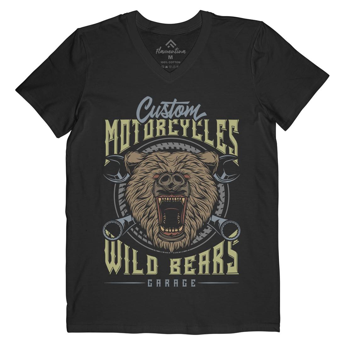 Wild Bears Mens Organic V-Neck T-Shirt Motorcycles B788